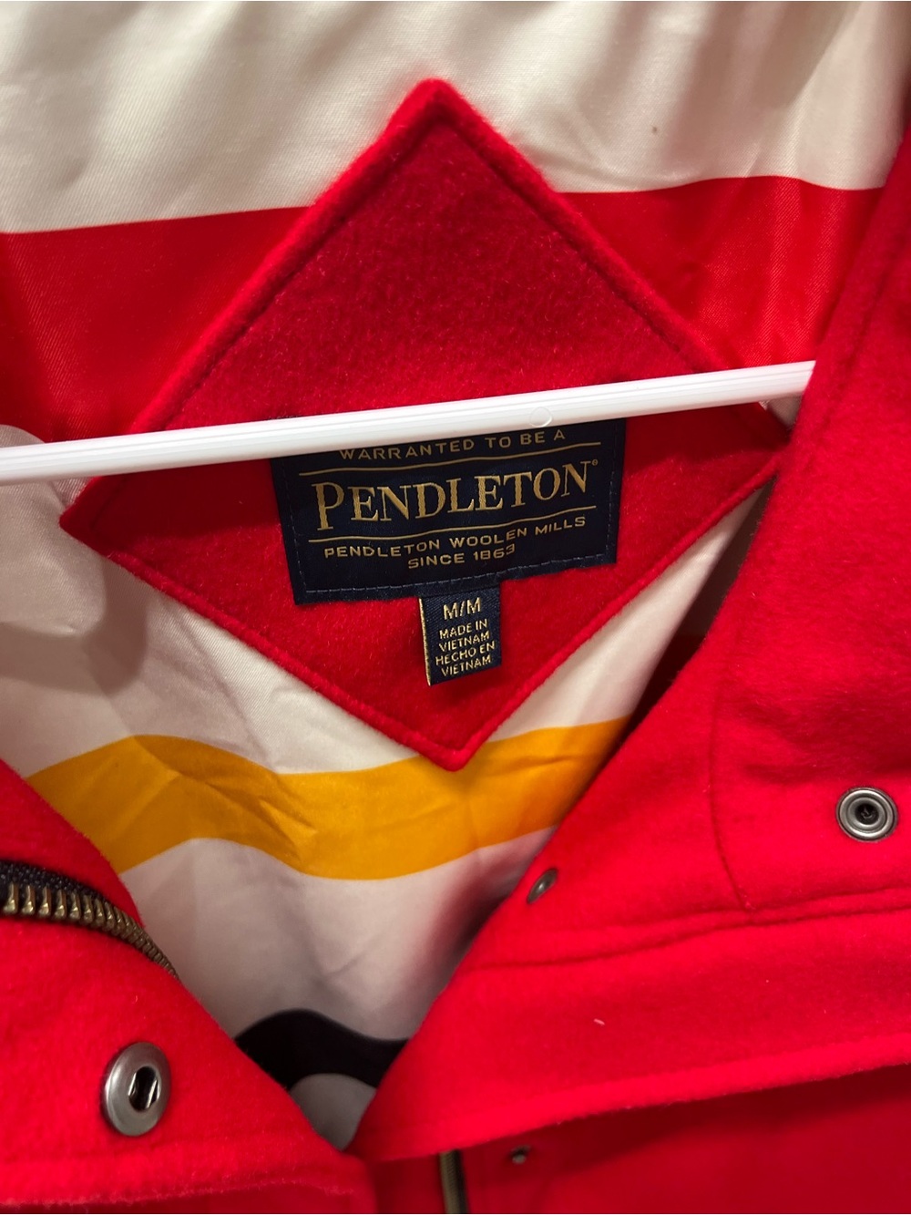 Pendleton Red Wool Pea Coat with Zip & Snap Front - Picture 2 of 6